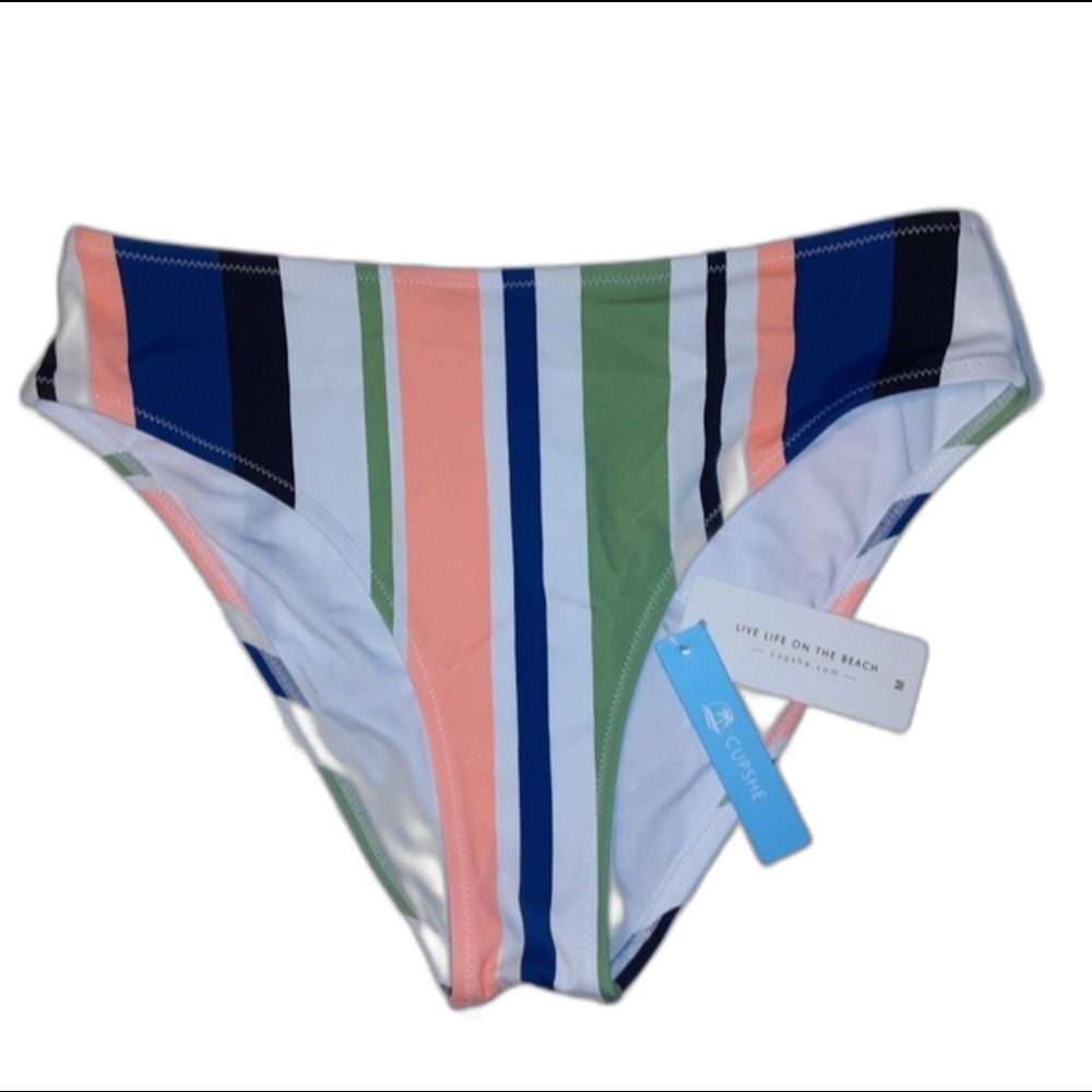 Cupshe Medium Striped High Waist Bikini Bottom NWT